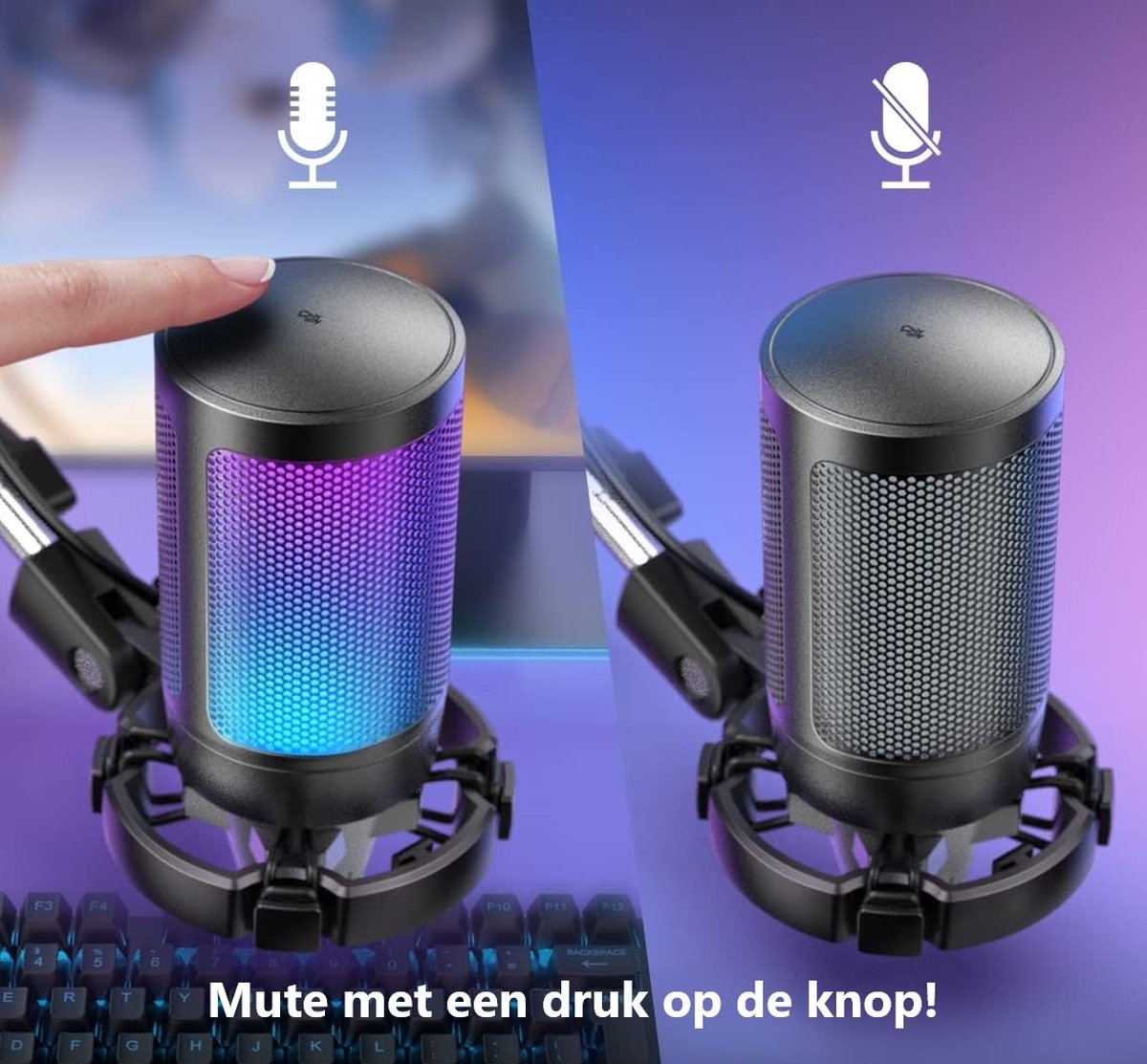 FIFINE A6T - USB gaming / podcast microfoon - met arm van 66cm - geschikt voor PC/PS4/PS5 - RGB - zwart - Afbeelding 5