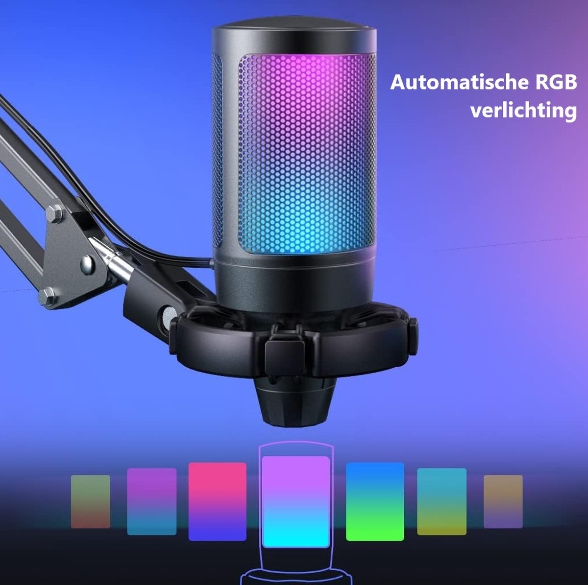 FIFINE A6T - USB gaming / podcast microfoon - met arm van 66cm - geschikt voor PC/PS4/PS5 - RGB - zwart - Afbeelding 6