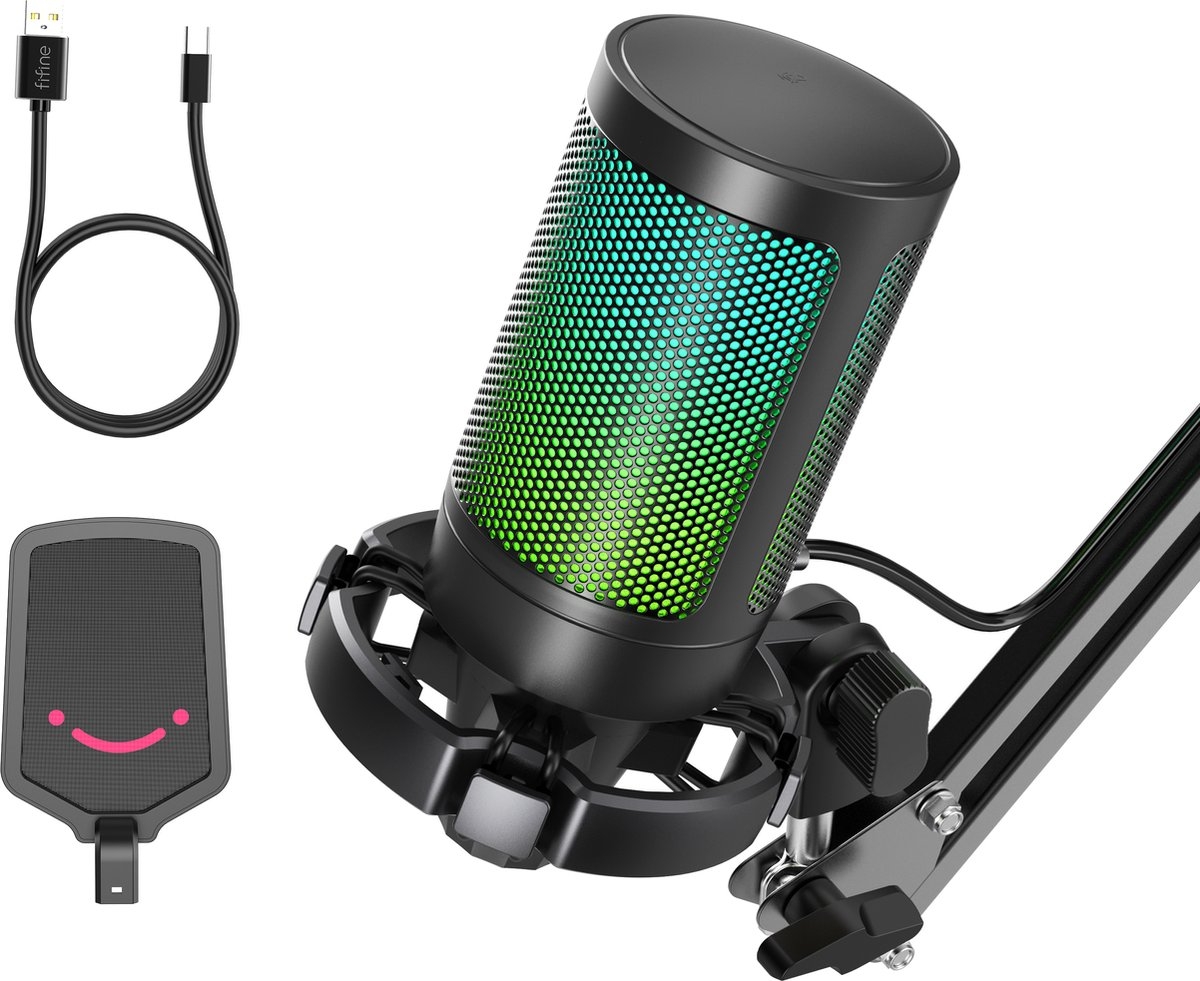 FIFINE A6T - USB gaming / podcast microfoon - met arm van 66cm - geschikt voor PC/PS4/PS5 - RGB - zwart - Afbeelding 8