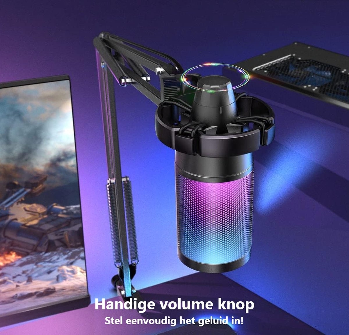 FIFINE A6T - USB gaming / podcast microfoon - met arm van 66cm - geschikt voor PC/PS4/PS5 - RGB - zwart - Afbeelding 9