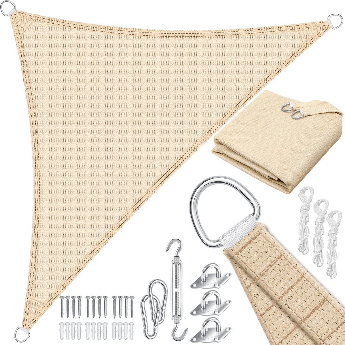 Schaduwdoek - zonnezeil 2.5x2.5x3.5 meter - zonwering - HDPE stof - waterafstotend en windwerend - creme