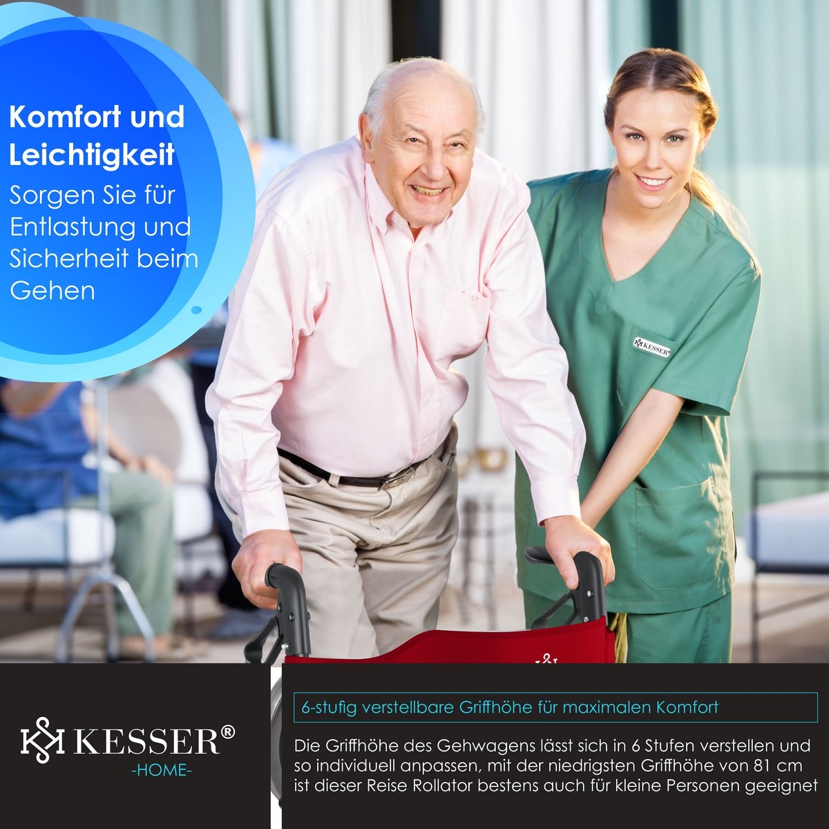 Rollator - lichtgewicht en inklapbaar - looprek - opvouwbaar - aluminium - rood / zwart - Afbeelding 11