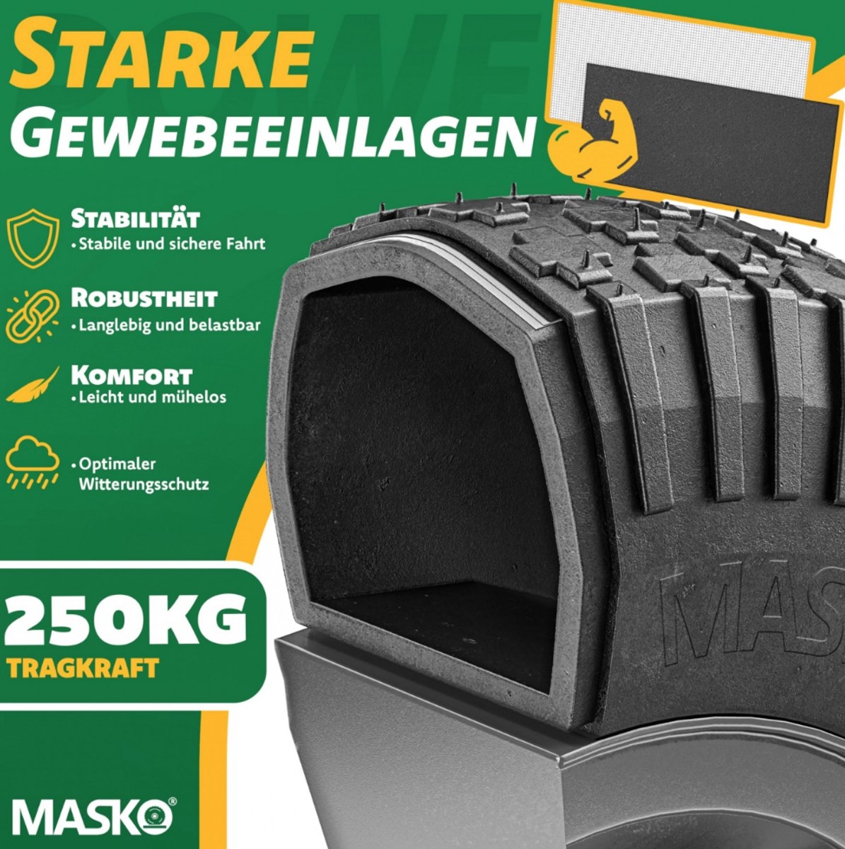 Kruiwagenwiel luchtband - 250 kg draagkracht - 40 cm diameter (15,6 inch), diamantprofiel, - extra breed 9,5 cm - inclusief as - Afbeelding 2