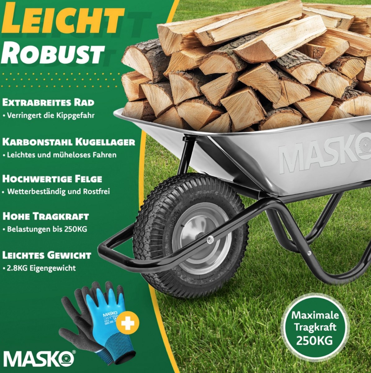 Kruiwagenwiel luchtband - 250 kg draagkracht - 40 cm diameter (15,6 inch), diamantprofiel, - extra breed 9,5 cm - inclusief as - Afbeelding 3