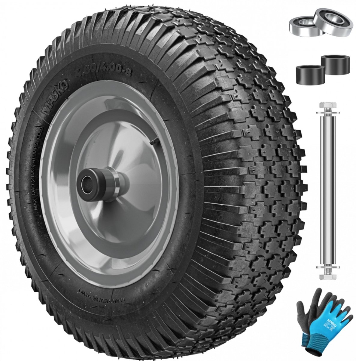 Kruiwagenwiel luchtband - 250 kg draagkracht - 40 cm diameter (15,6 inch), diamantprofiel, - extra breed 9,5 cm - inclusief as - Afbeelding 4