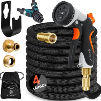 Premium Tuinslang flexibel - 22,5 meter - uitrekbare tuinslang inclusief aansluitingen, ophanghaak en sproeikop - zwart