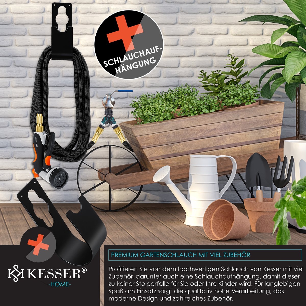 Premium Tuinslang flexibel - 22,5 meter - uitrekbare tuinslang inclusief aansluitingen, ophanghaak en sproeikop - zwart - Afbeelding 5