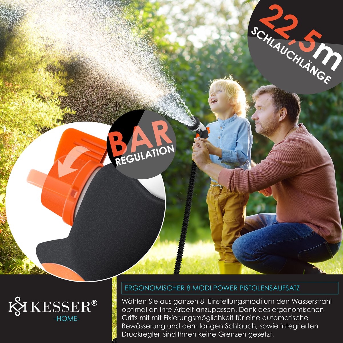 Premium Tuinslang flexibel - 22,5 meter - uitrekbare tuinslang inclusief aansluitingen, ophanghaak en sproeikop - zwart - Afbeelding 8