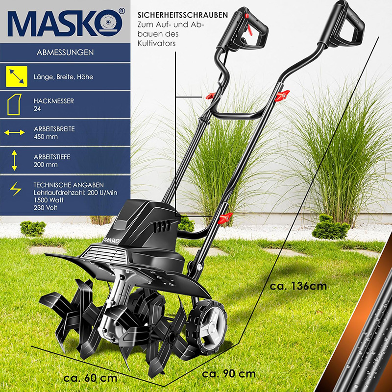 Masko - elektrische grondfrees - 1500 W - werkbreedte: 40 cm - werkdiepte: 20 cm - 6 messen - Afbeelding 7