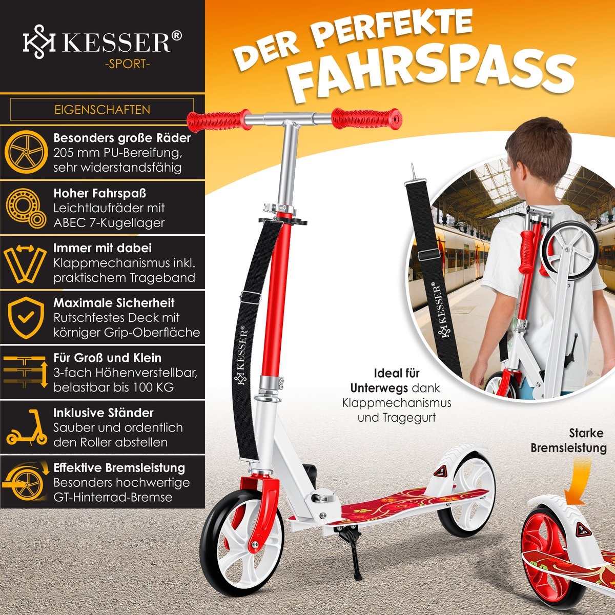 Step – voor kinderen en volwassenen – wieldiameter 205 mm – rood met wit