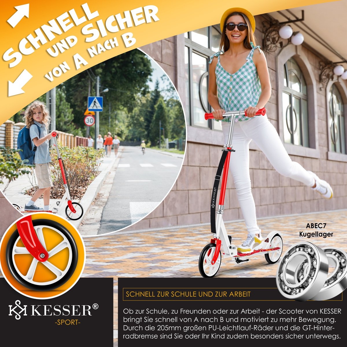 Step – voor kinderen en volwassenen – wieldiameter 205 mm – rood met wit - Afbeelding 5