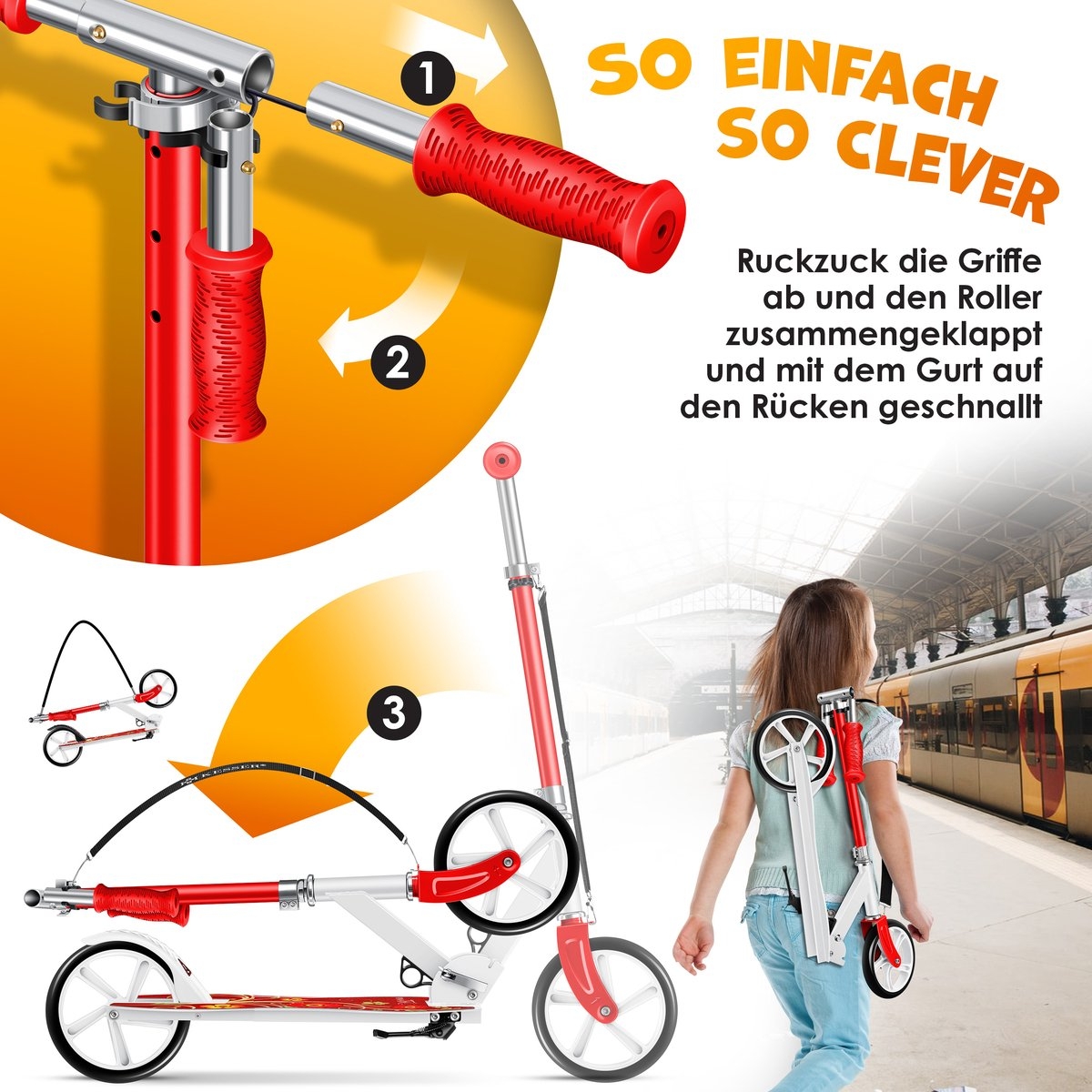 Step – voor kinderen en volwassenen – wieldiameter 205 mm – rood met wit - Afbeelding 6