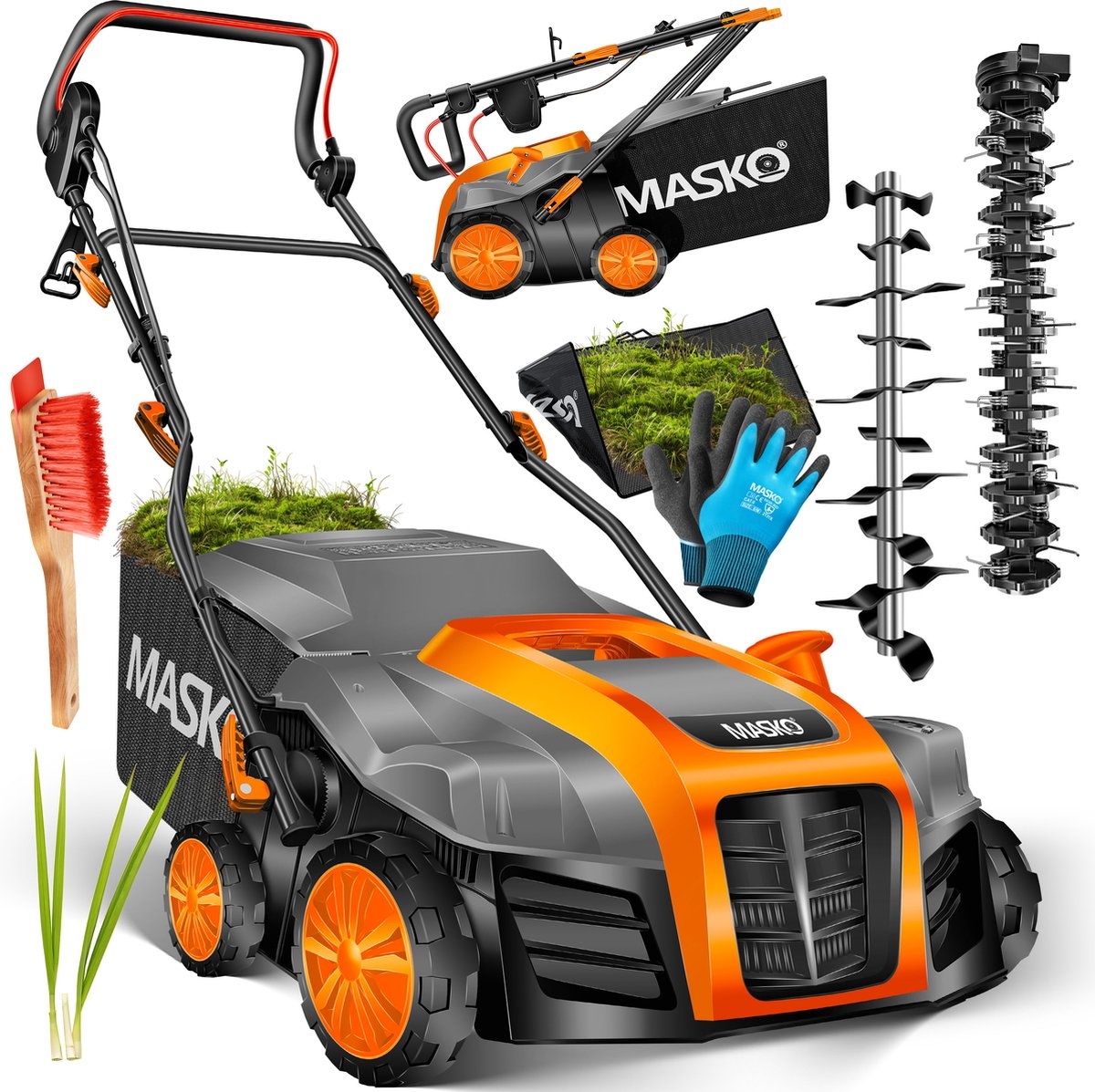 Verticuteermachine 2in1 1800 Watt - 40cm maaibreedte en 55L opvangbak - met mos verwijderaar / gazonbeluchter - zwart / oranje