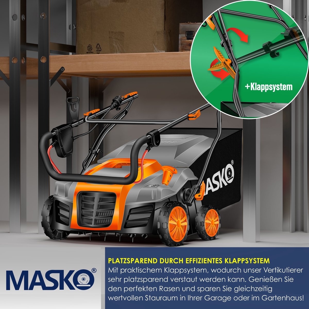 Verticuteermachine 2in1 1800 Watt - 40cm maaibreedte en 55L opvangbak - met mos verwijderaar / gazonbeluchter - zwart / oranje - Afbeelding 4