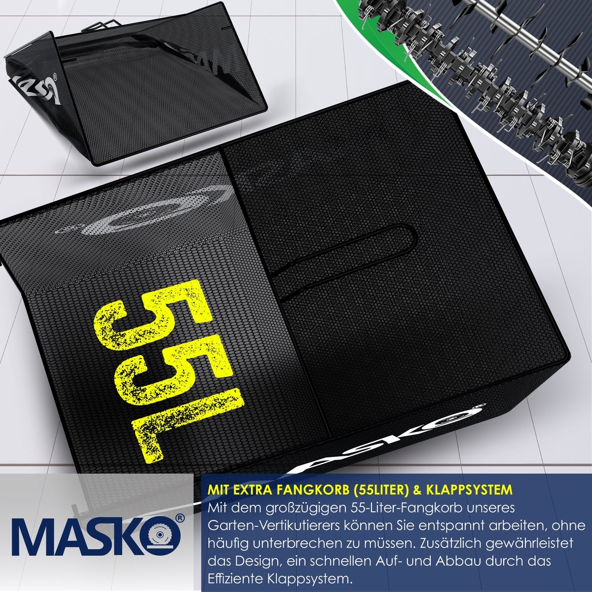 Verticuteermachine 2in1 1800 Watt - 40cm maaibreedte en 55L opvangbak - met mos verwijderaar / gazonbeluchter - zwart / oranje - Afbeelding 7