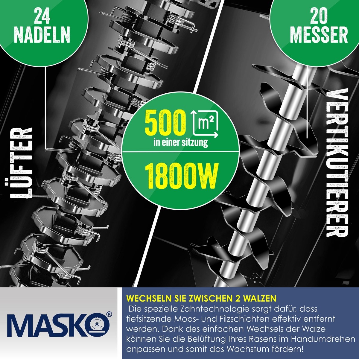 Verticuteermachine 2in1 1800 Watt - 40cm maaibreedte en 55L opvangbak - met mos verwijderaar / gazonbeluchter - zwart / oranje - Afbeelding 11