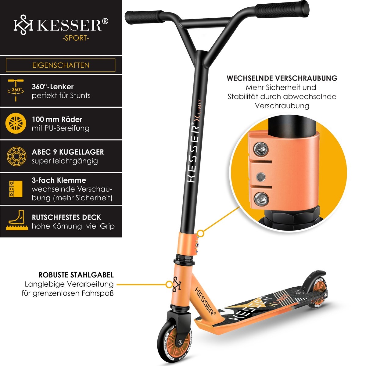 Step -stuntstep X-Limit-Pro 360° - max 100 kg - volwassenen en kinderen - zwart en oranje - Afbeelding 5