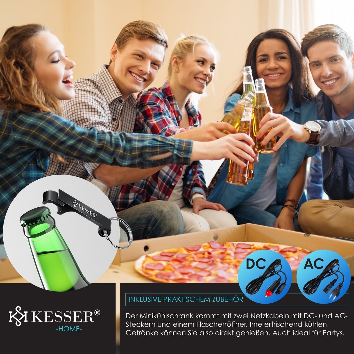 Minikoelkast - koelkast - 15 Liter - AC DC 220-240V en 12V - vrijstaande reiskoelkast - donkergrijs / antraciet - Afbeelding 3