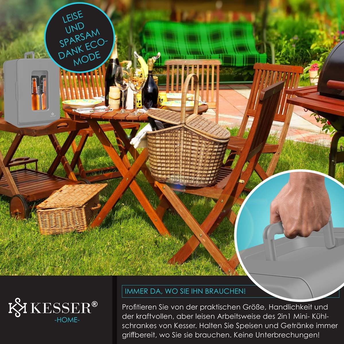 Minikoelkast - koelkast - 15 Liter - AC DC 220-240V en 12V - vrijstaande reiskoelkast - donkergrijs / antraciet - Afbeelding 5