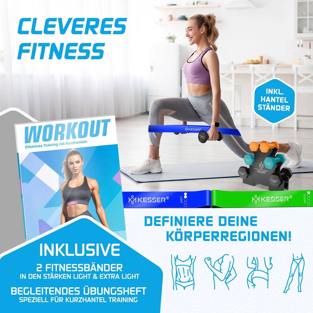 Dumbell Set - 18 kg totaal - 2x5 kg 2x3kg 2x1kg - met standaard - voorzien van antislip grip - Afbeelding 2