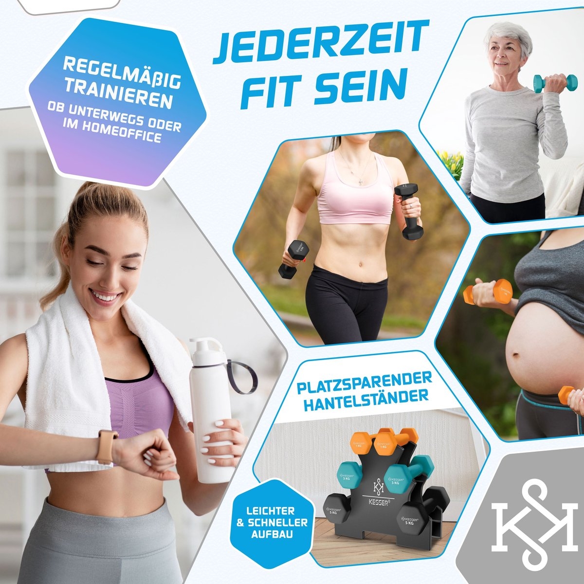 Dumbell Set - 18 kg totaal - 2x5 kg 2x3kg 2x1kg - met standaard - voorzien van antislip grip - Afbeelding 8