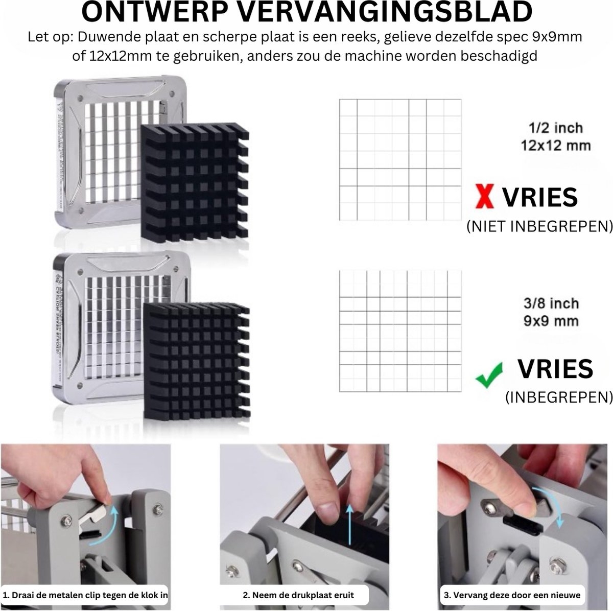 Sopito - professionele Frietsnijder - RVS - 12x12 mm formaat - - Afbeelding 3