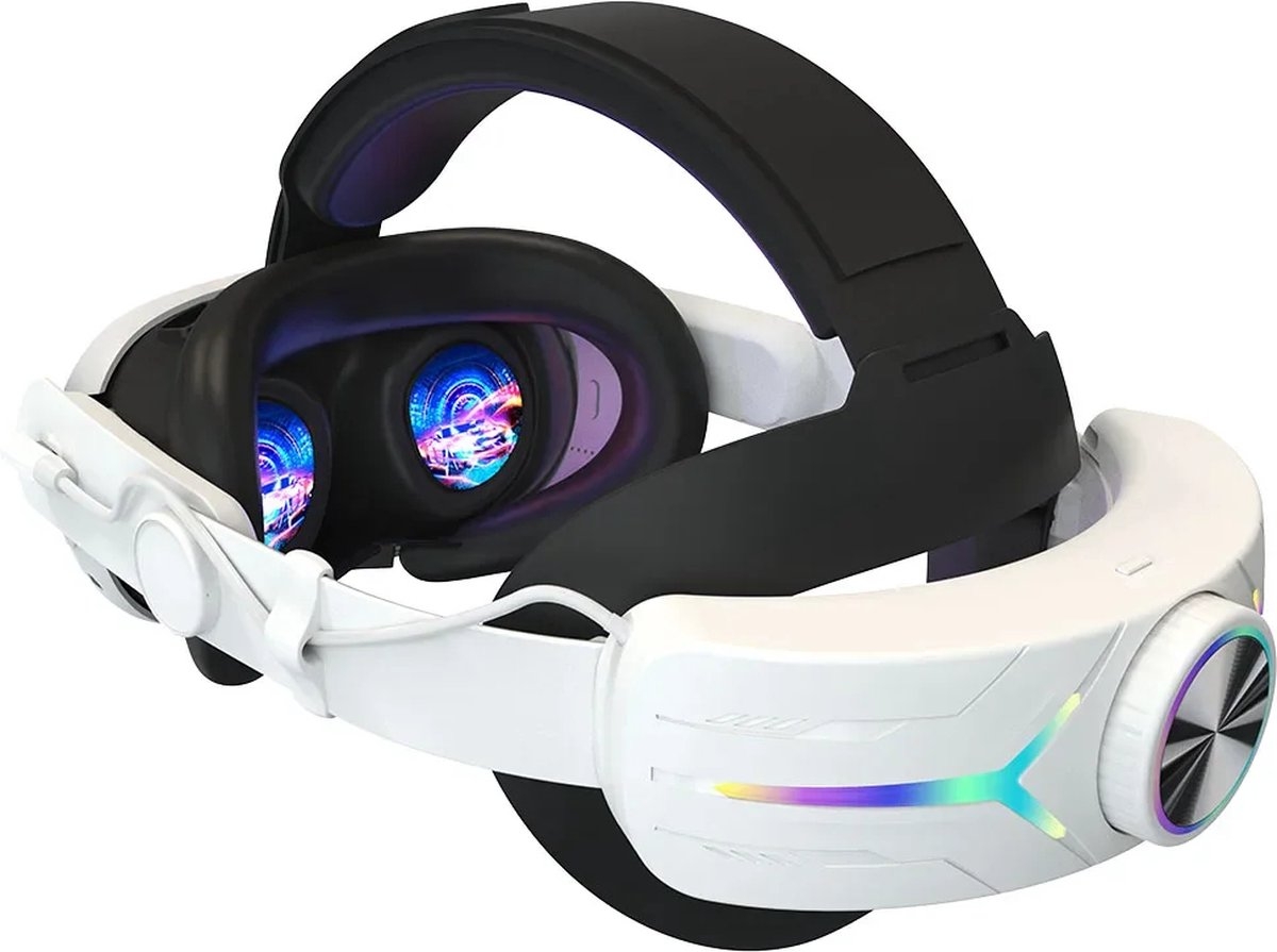 Elite Strap met VR Cover - geschikt voor meta Quest 3 - Vervanging voor Elite Strap Meta Quest 3 - RGB Verstelbare Comfortabele Riem - 8000mAH batterij - met Hoofdkussen - wit