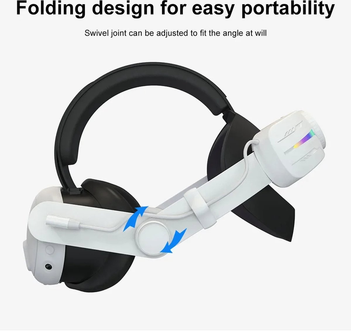 Elite Strap met VR Cover - geschikt voor meta Quest 3 - Vervanging voor Elite Strap Meta Quest 3 - RGB Verstelbare Comfortabele Riem - 8000mAH batterij - met Hoofdkussen - wit - Afbeelding 2