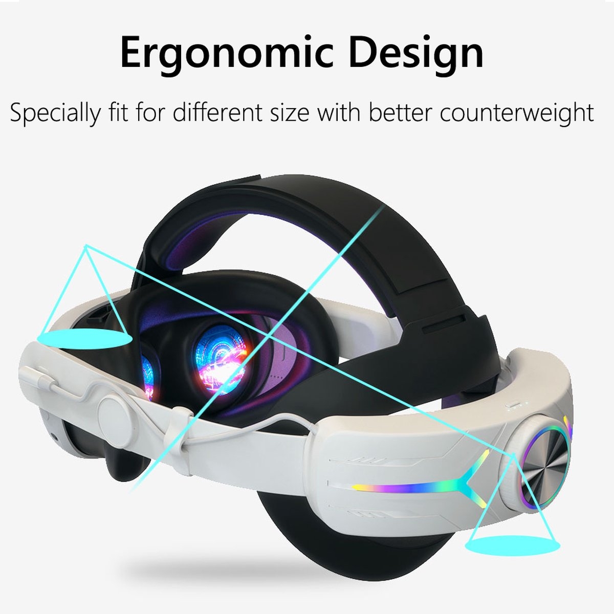 Elite Strap met VR Cover - geschikt voor meta Quest 3 - Vervanging voor Elite Strap Meta Quest 3 - RGB Verstelbare Comfortabele Riem - 8000mAH batterij - met Hoofdkussen - wit - Afbeelding 4