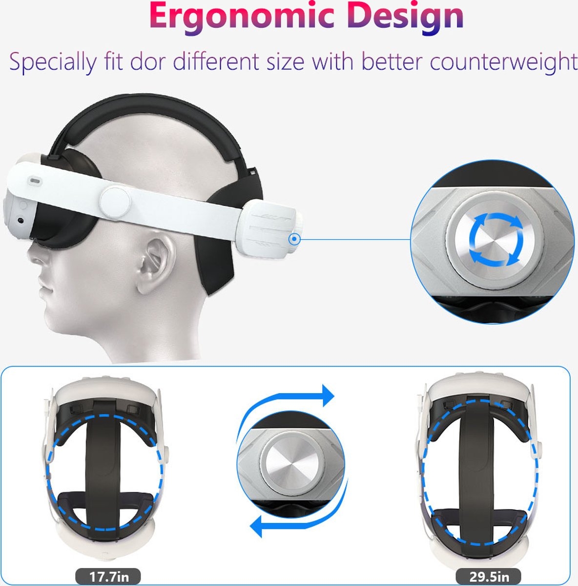 Elite Strap met VR Cover - geschikt voor meta Quest 3 - Vervanging voor Elite Strap Meta Quest 3 - RGB Verstelbare Comfortabele Riem - 8000mAH batterij - met Hoofdkussen - wit - Afbeelding 5