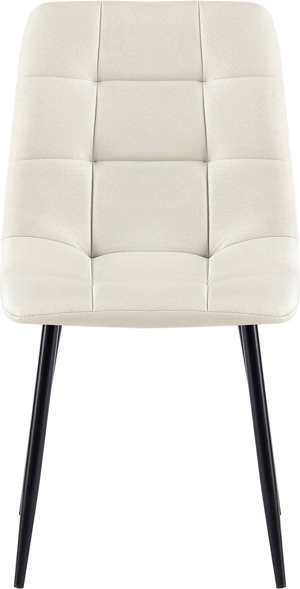 4x eetkamerstoelen - gebroken wit - Set van 4 - Stof met metaal - met vierkant motief - Afbeelding 3