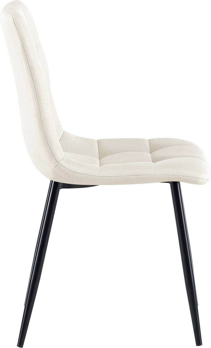 4x eetkamerstoelen - gebroken wit - Set van 4 - Stof met metaal - met vierkant motief - Afbeelding 7