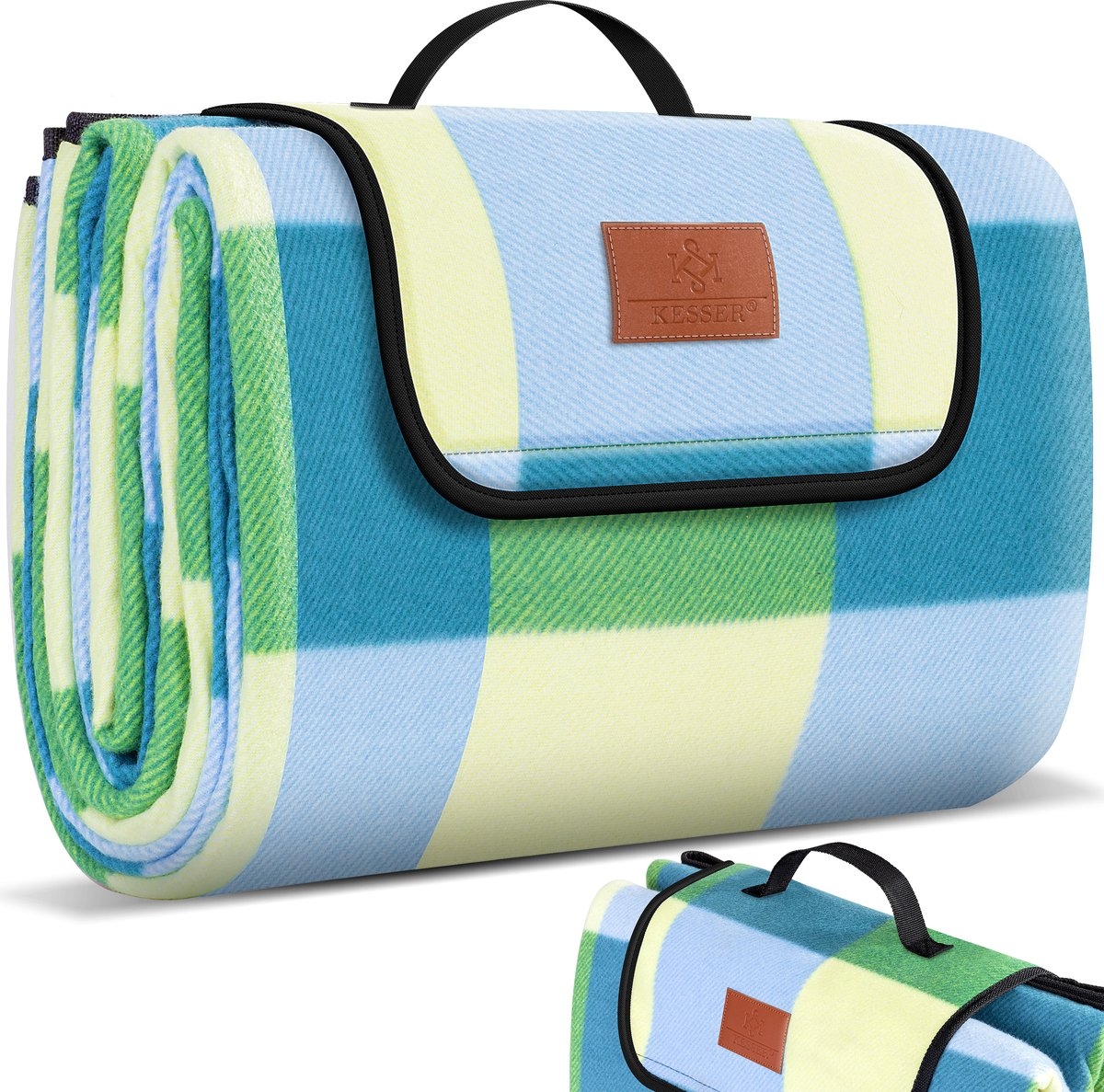 Picknickkleed waterdicht 200x200 cm - geïsoleerd buitenkleed voor 4-6 Personen - wasbaar - blauw / groen