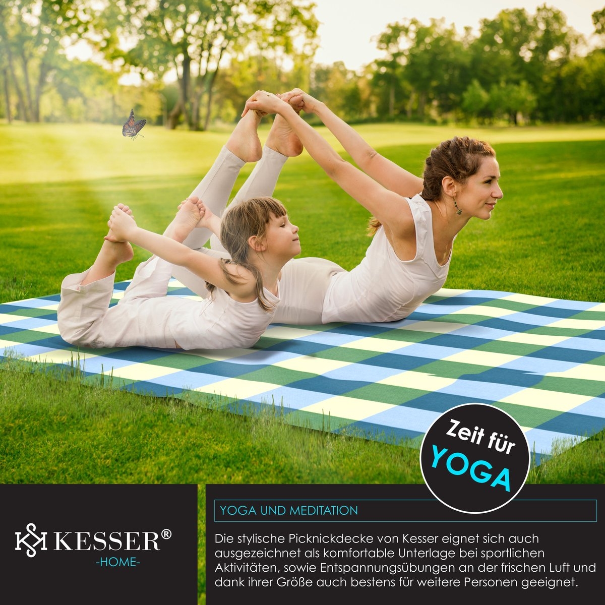 Picknickkleed waterdicht 200x200 cm - geïsoleerd buitenkleed voor 4-6 Personen - wasbaar - blauw / groen - Afbeelding 3