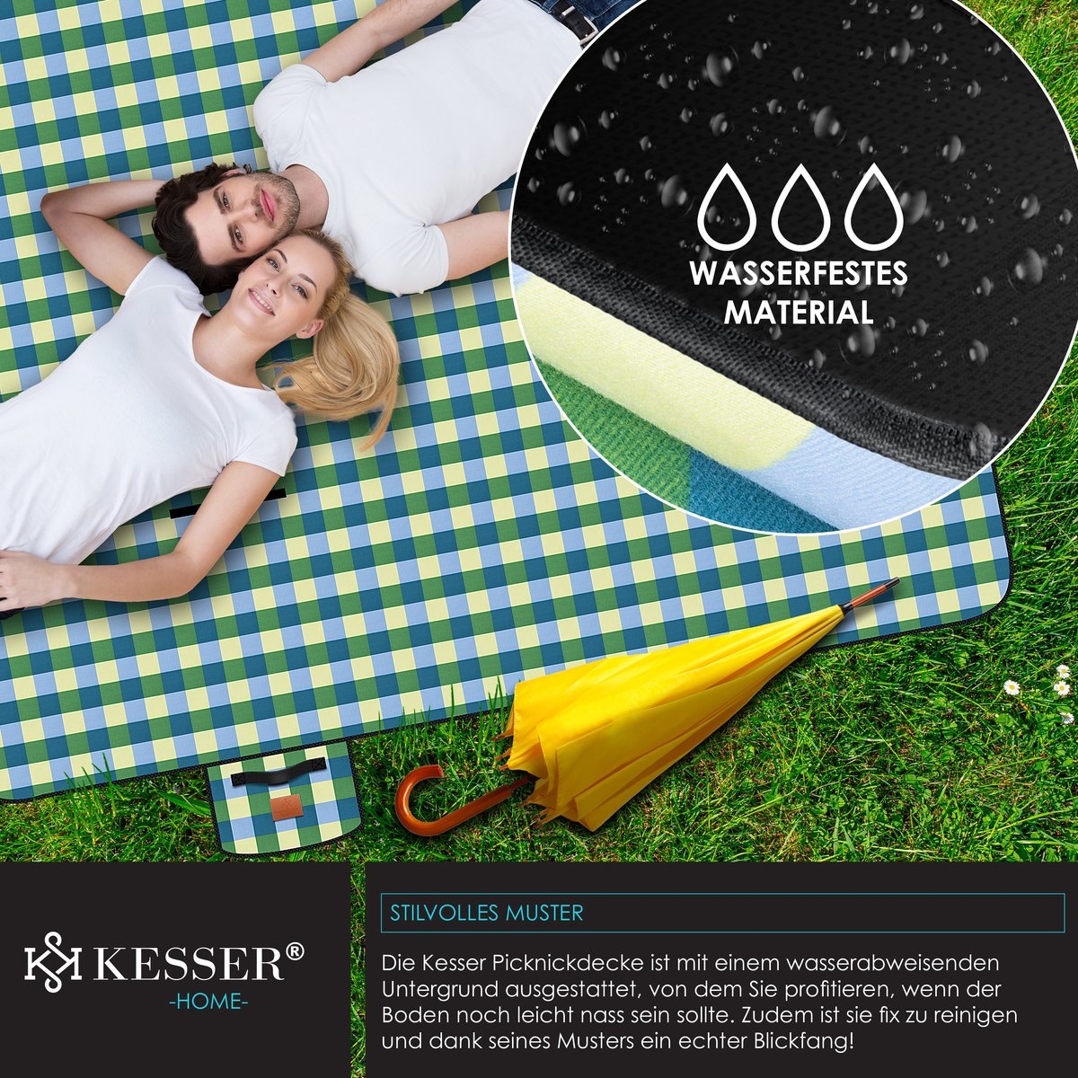 Picknickkleed waterdicht 200x200 cm - geïsoleerd buitenkleed voor 4-6 Personen - wasbaar - blauw / groen - Afbeelding 10