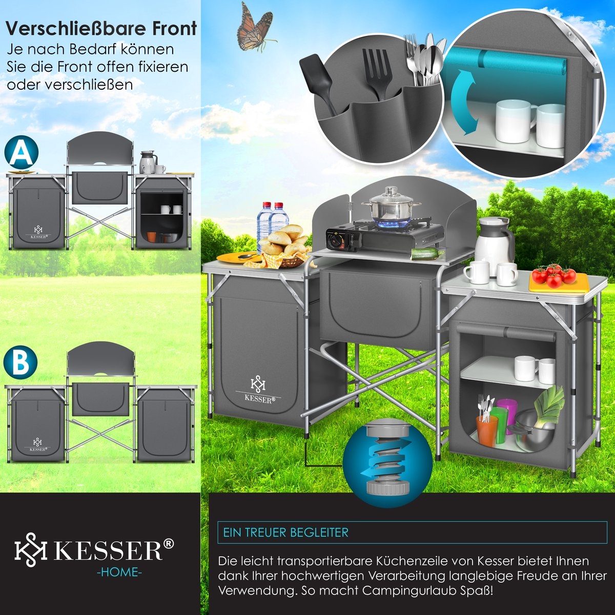 Campingkeuken opvouwbaar - Campingkast inclusief Opbergtas - kampeerkast camping keuken - grijs - Afbeelding 3