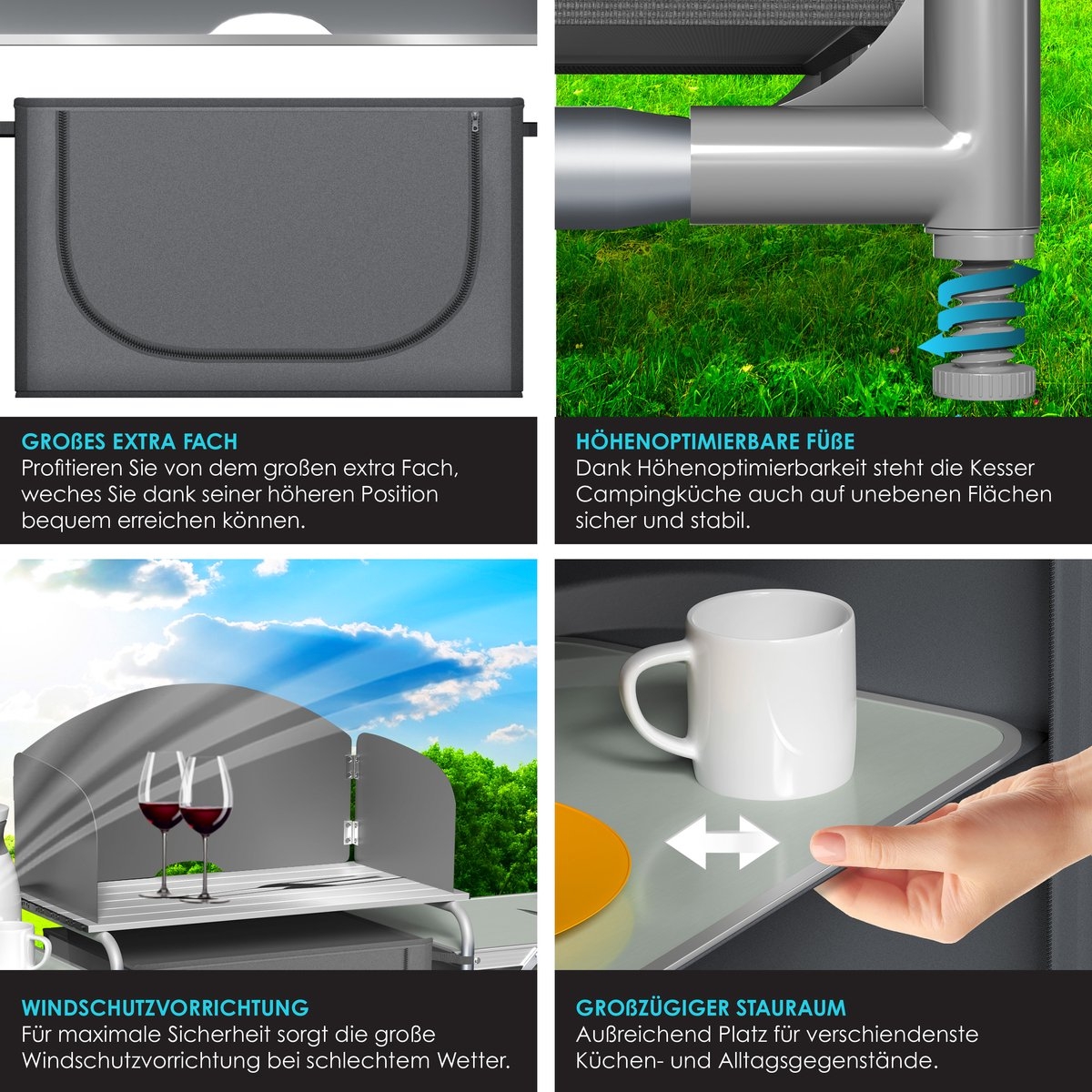 Campingkeuken opvouwbaar - Campingkast inclusief Opbergtas - kampeerkast camping keuken - grijs - Afbeelding 8