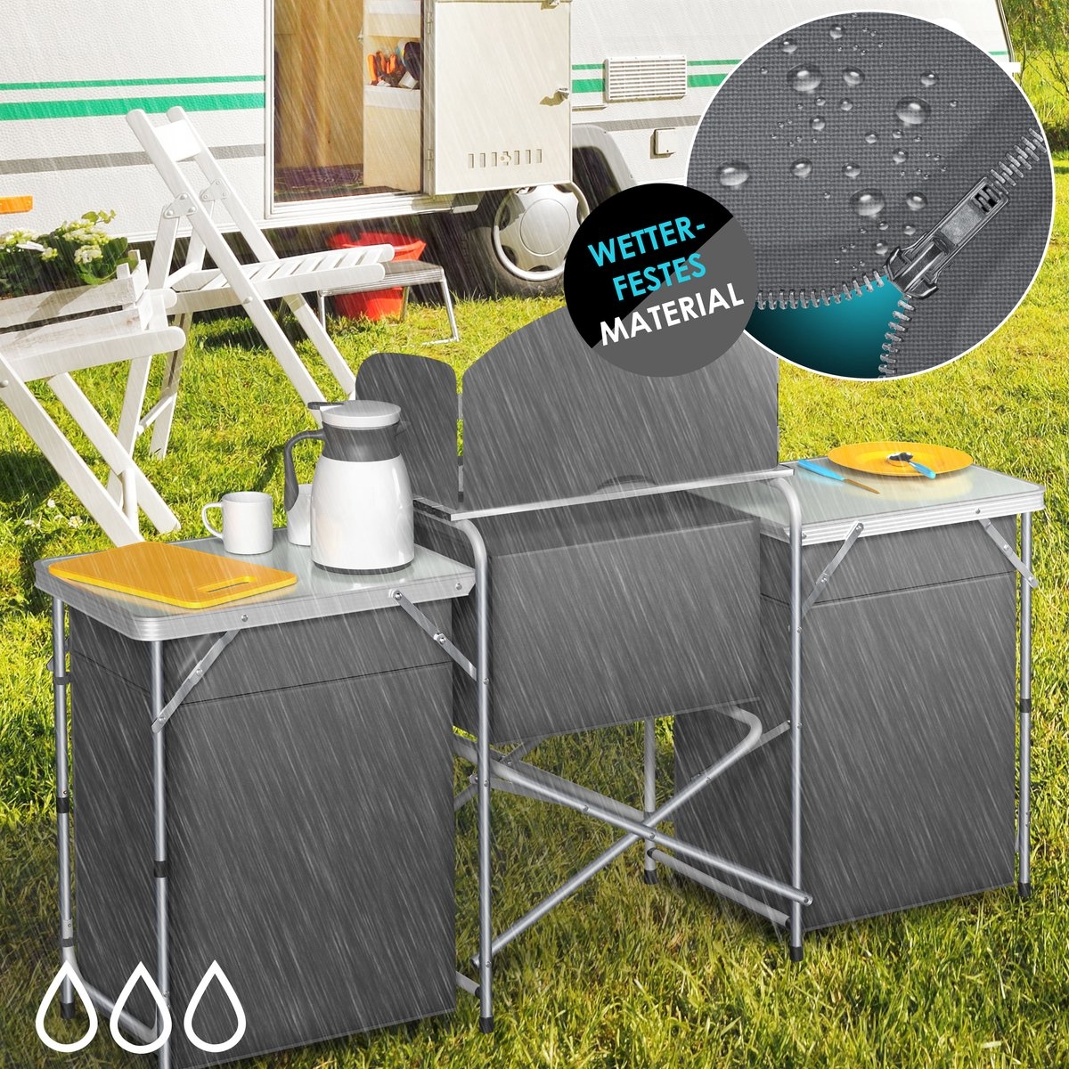 Campingkeuken opvouwbaar - Campingkast inclusief Opbergtas - kampeerkast camping keuken - grijs - Afbeelding 9