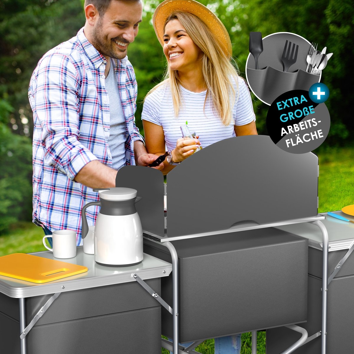 Campingkeuken opvouwbaar - Campingkast inclusief Opbergtas - kampeerkast camping keuken - grijs - Afbeelding 10