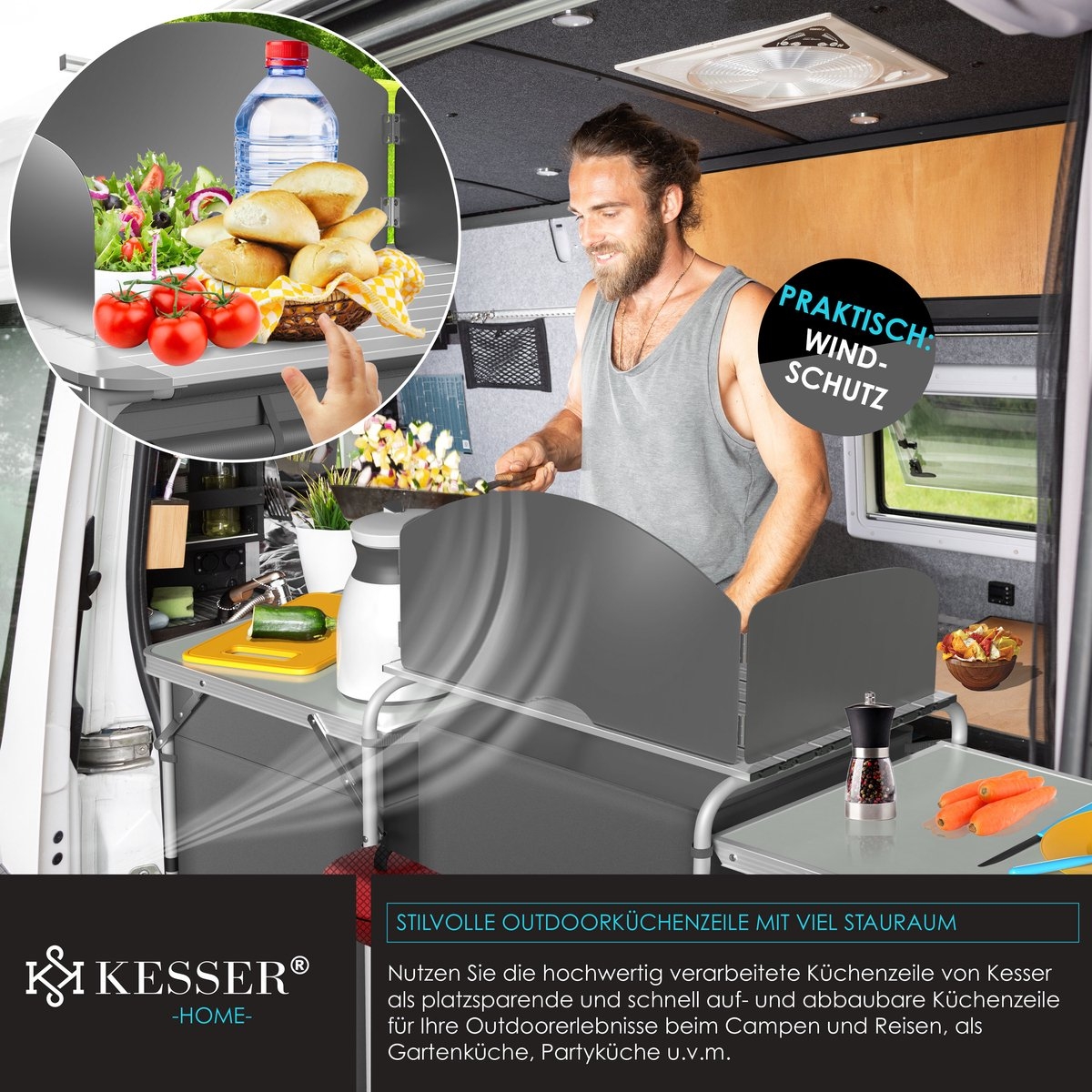 Campingkeuken opvouwbaar - Campingkast inclusief Opbergtas - kampeerkast camping keuken - grijs - Afbeelding 11