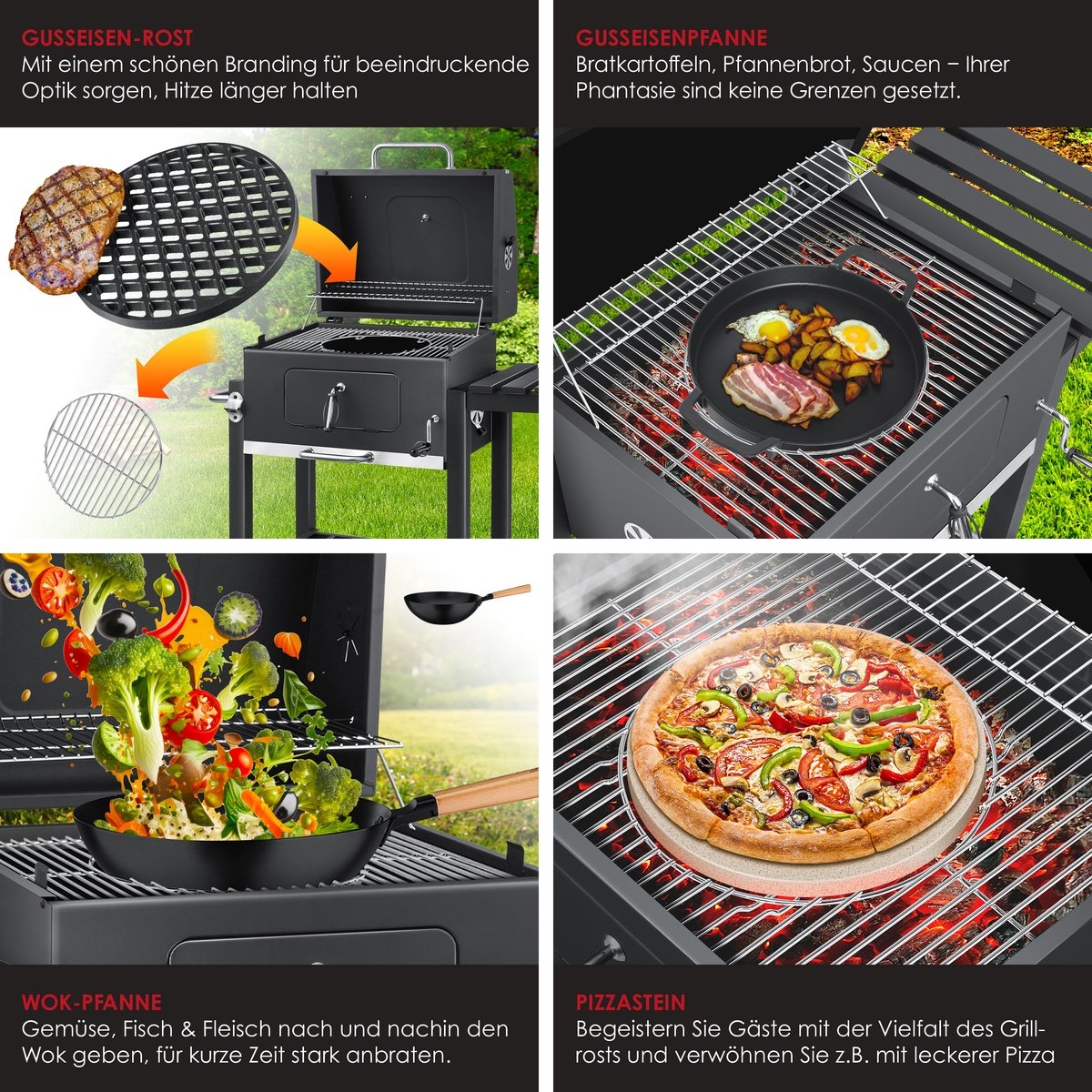 Houtskoolbarbecue XL - Barbeque / bbq - met wielen, deksel, RVS handvat, rooster thermometer - met accessoires - Afbeelding 11