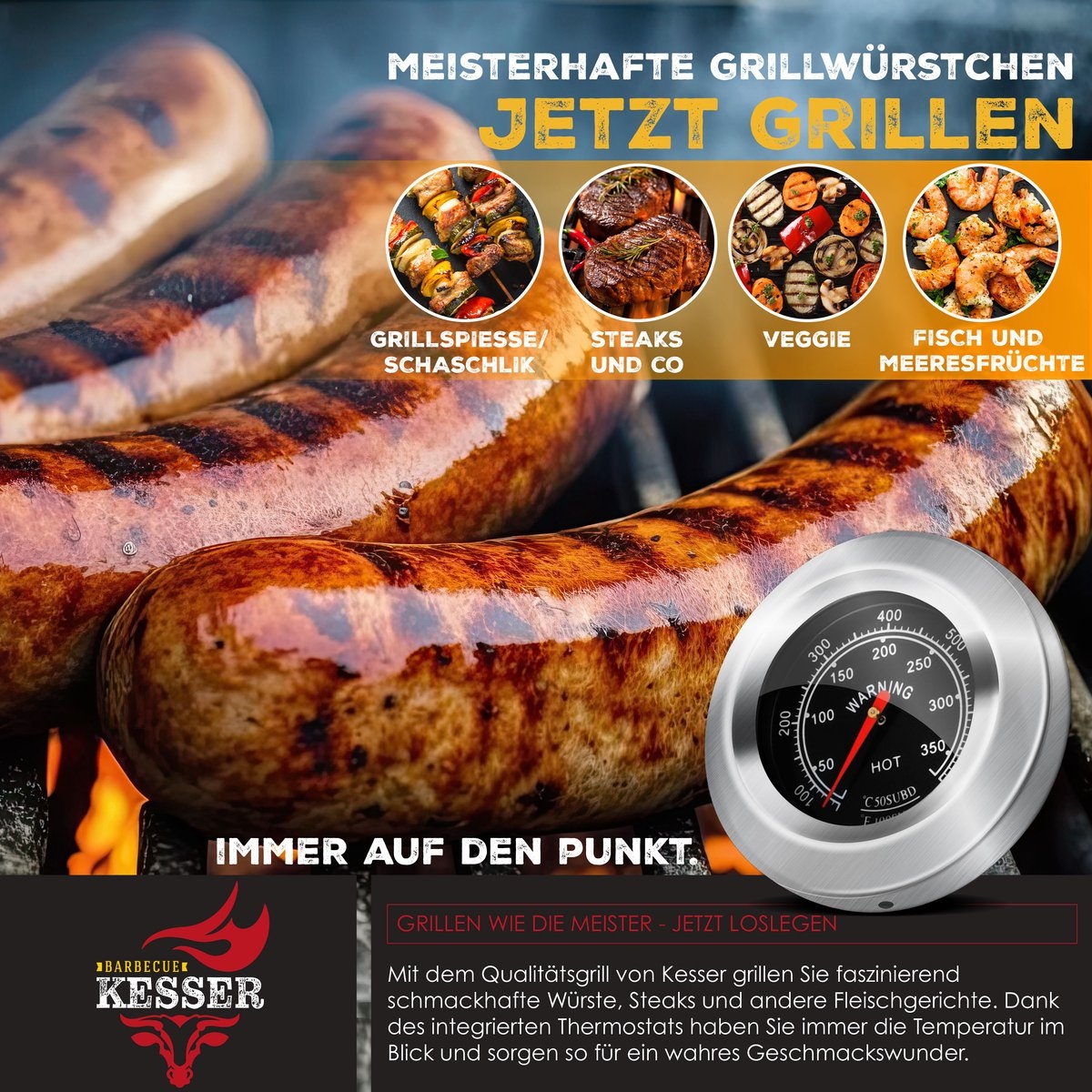 Houtskoolbarbecue XL - Barbeque / bbq - met wielen, deksel, RVS handvat, rooster thermometer - met accessoires - Afbeelding 13