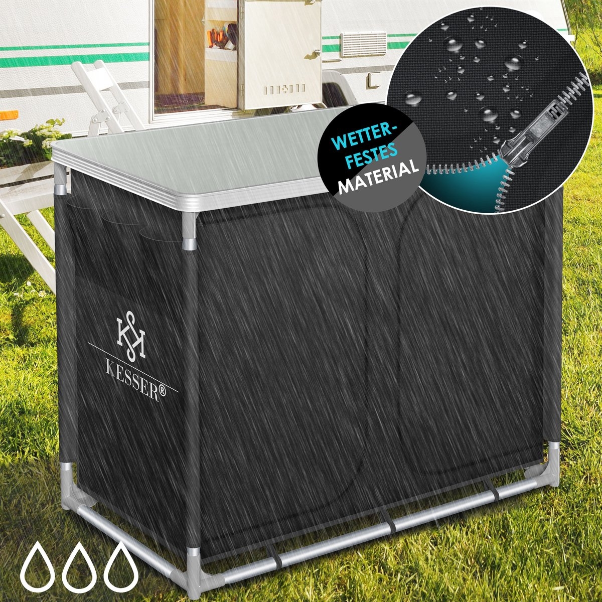 Campingkeuken opvouwbaar - campingkast inclusief opbergtas - kampeerkeuken - zwart - Afbeelding 7