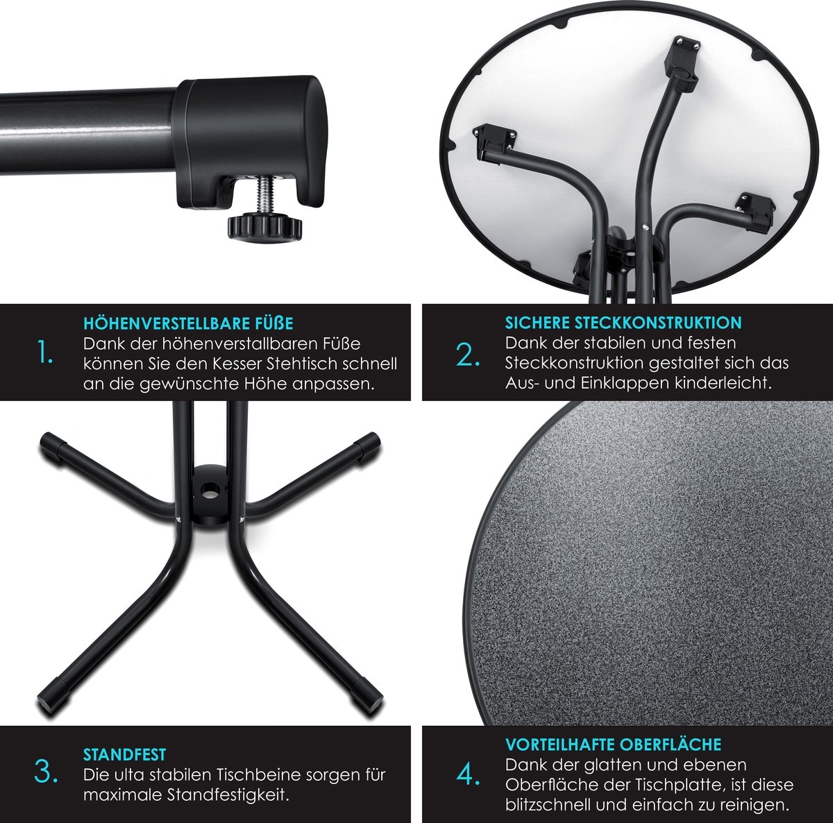 Statafel rond diameter 60 cm - weerbestendig - hittebestendig - zwart - Afbeelding 3