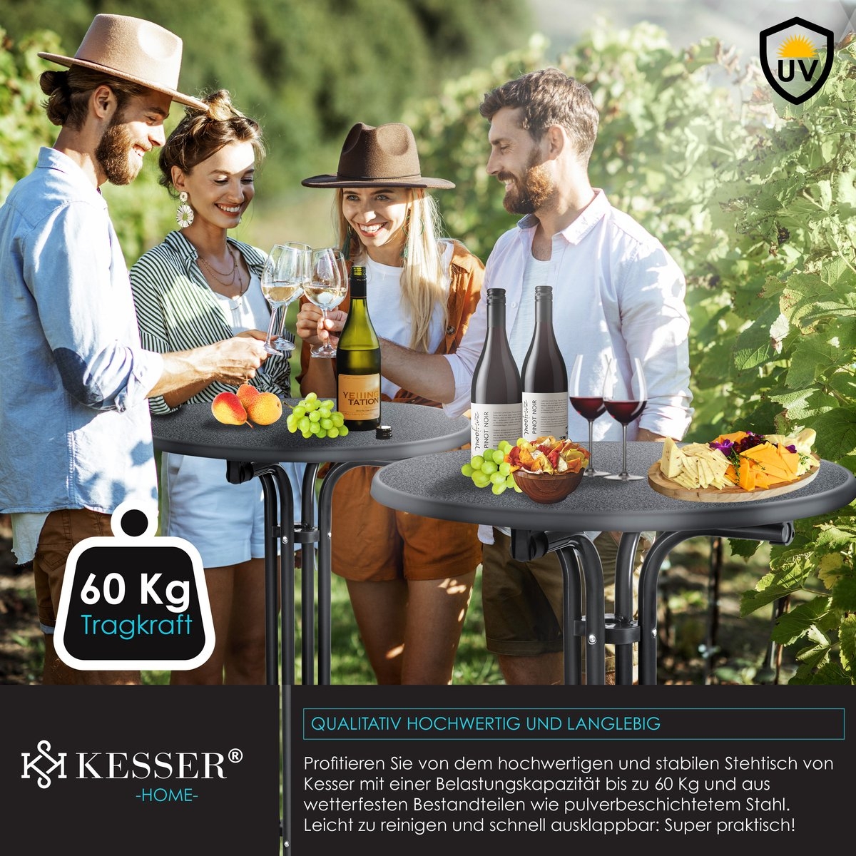 Statafel rond diameter 60 cm - weerbestendig - hittebestendig - zwart - Afbeelding 7