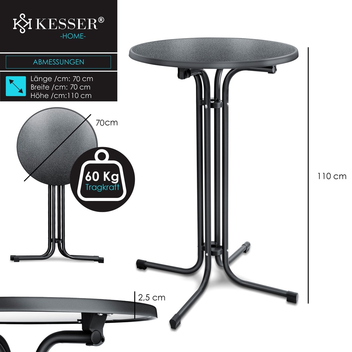 Statafel rond diameter 60 cm - weerbestendig - hittebestendig - zwart - Afbeelding 15