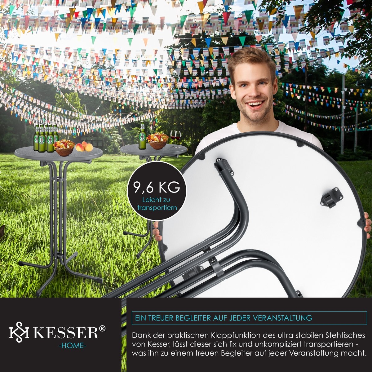 Statafel rond diameter 60 cm - weerbestendig - hittebestendig - zwart - Afbeelding 16