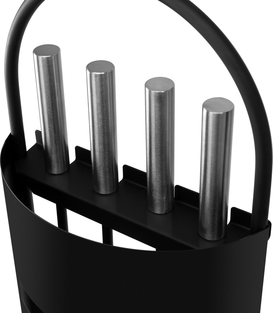 Haardset / vuurkorfset 5-delig -openhaard set staal met o.a. pook en tang - RVS houder - zwart - Afbeelding 2