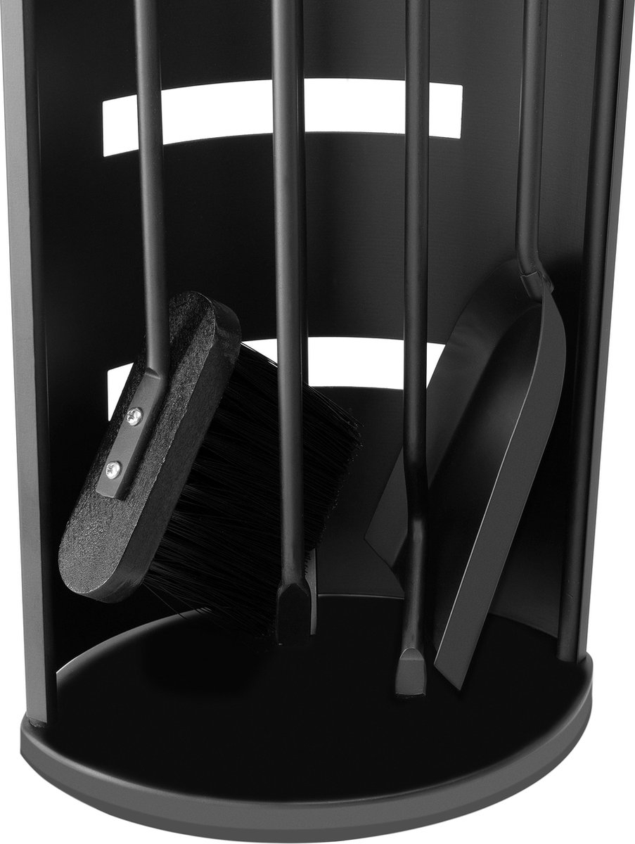 Haardset / vuurkorfset 5-delig -openhaard set staal met o.a. pook en tang - RVS houder - zwart - Afbeelding 6