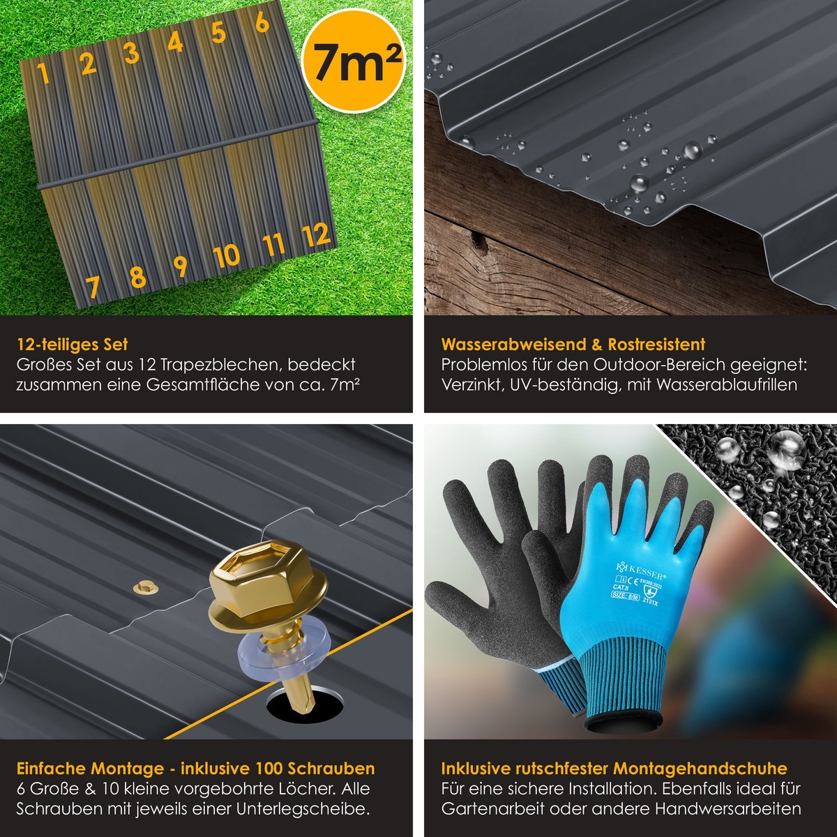 Dakplaten / dakpanelen metaal 12 Stuks - 129x45cm per stuk - totaal - 7m² - weerbestendig - golfplaat model - antraciet - Afbeelding 4